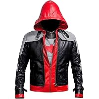 CIVAZIZE グラフィックジャンパー A4 ブラック/レッド Lasumisura Replica Style Red Hood Men's Faux Leather Jacket + Vest